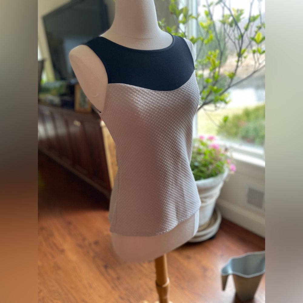 Express sleeveless top back zipper cream black clear neckline